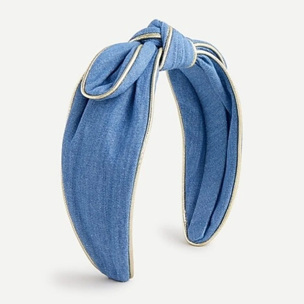 New! J. Crew Crewcuts Girl’s Bow Tie Blue Denim Gold Trim Headband